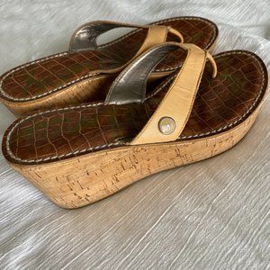 Sam Edelman Romy Cork and Leather Wedge/Platform Sandals